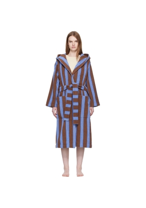 Tekla Brown & Blue Terry Hooded Bathrobe
