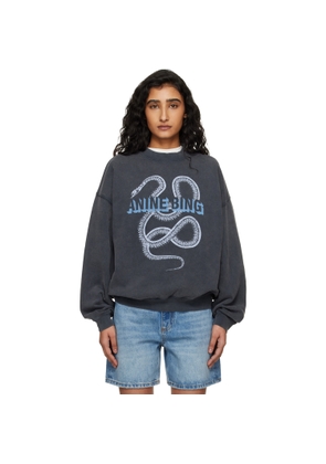 ANINE BING Black Harvey Crew Snake Sweatshirt