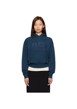 ANINE BING Navy Debbie Shrunken 'Paris' Hoodie