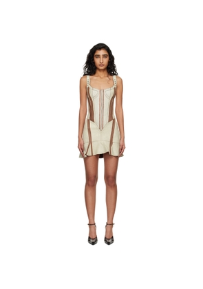 KNWLS Taupe & Brown Scallop Leather Minidress