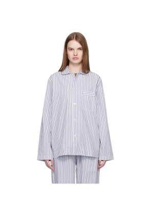 Tekla White & Blue Poplin Long-Sleeved Pyjama Shirt
