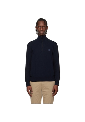BOSS Navy Zip-Neck Cotton & Cashmere Sweater