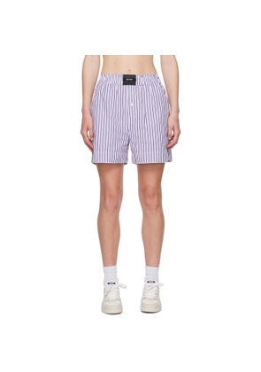 Palm Angels Purple & White Striped Shorts