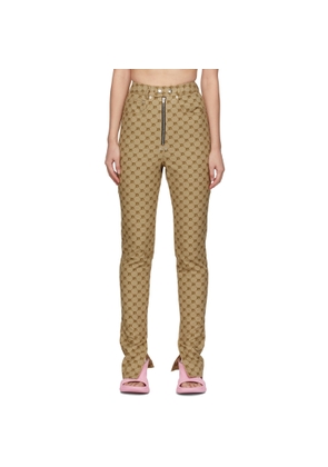 BONBOM Beige Monogram Slit Bottom Jeans