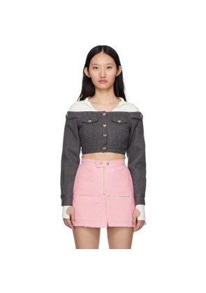 BONBOM Grey Cropped Off Shoulder Jacket