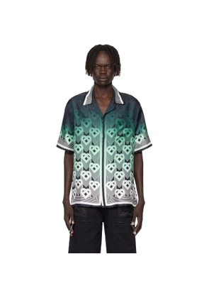 Casablanca Green & Black Gradient Monogram Short Sleeve Silk Shirt