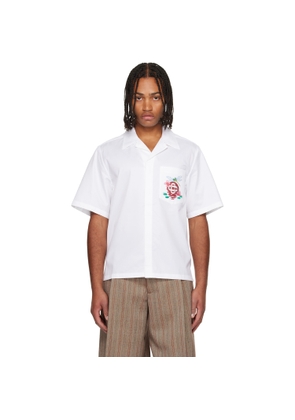 Casablanca White Cotton Poplin Embroidered Short Sleeve Shirt