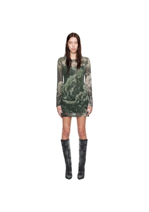 Alexander Wang Green Crystal Hotfix Cloud-Print Sheer Minidress