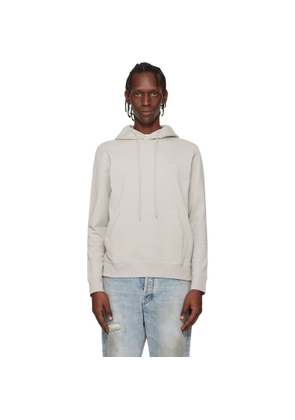 BOSS Gray Logo Patch Cotton-Terry Hoodie
