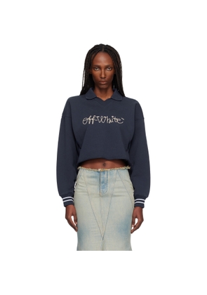 Off-White Navy Embroidered Script Polo Sweater