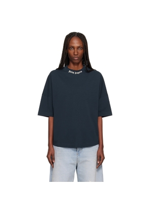 Palm Angels Navy Curved Logo Collar Over T-shirt