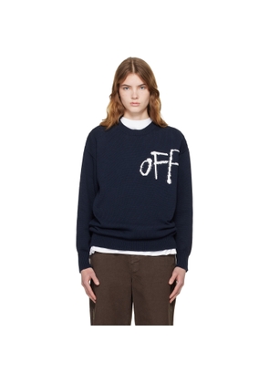 Off-White Navy Bookish Shared Cotton Knit Crewneck Sweater
