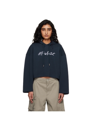 Off-White Navy 'OW' Embroidered Script Indust Hoodie