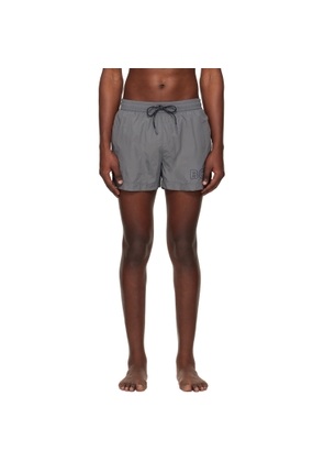 BOSS Gray Outline Logo Print Swim Shorts
