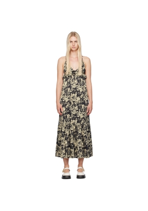 GANNI Black & Off-White Printed Maxi Dress