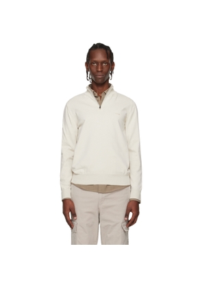 BOSS Off-White Zip-Neck Cotton Knitted Sweater