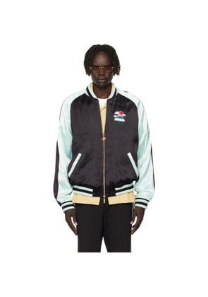 Casablanca Green & Black Embroidered Satin Bomber Jacket