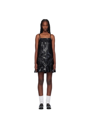 GANNI Black Future Coated Faux-Leather Minidress