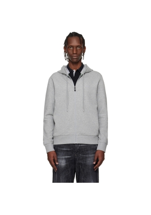 BOSS Gray Stretch Cotton Logo Detail Zip-Up Hoodie