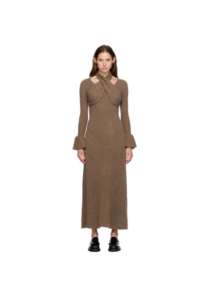 Rokh Brown Cross Knitted Maxi Dress