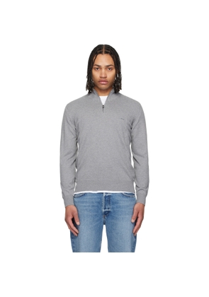 BOSS Gray Zip-Neck Knitted Cotton Track Jacket