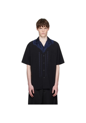 Toga Virilis Black Viscose Twill Short Sleeve Shirt