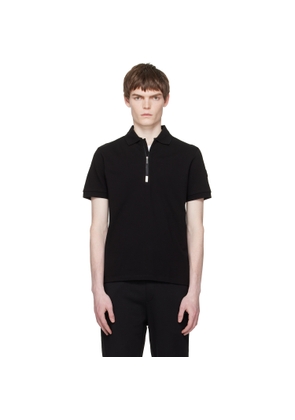 Moncler Black Logo Cotton Piquet Half Zip Polo