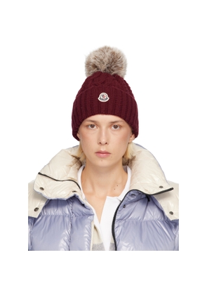 Moncler Burgundy Cashmere Blend Pom Pom Beanie