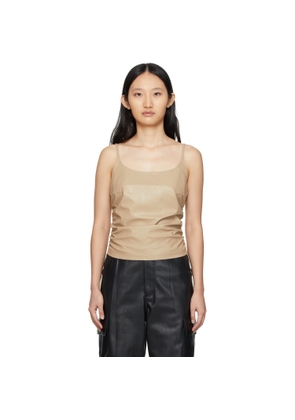 DRAE Beige Faux-Leather Tank Top