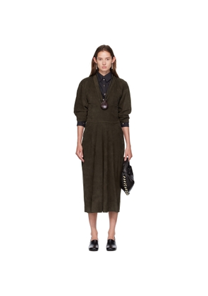 LEMAIRE Khaki V-neck Nubuck Midi Dress