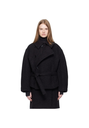 LEMAIRE Black Short Asymmetrical Bathrobe Coat