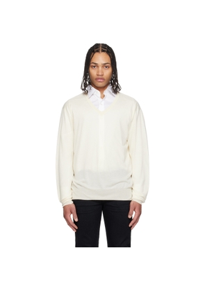 TOM FORD Off-White Fine Gauge Cashmere LS V-Neck Sweater