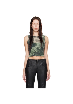 Alexander Wang Green Crystal Hotfix Cloud-Print Tank Top