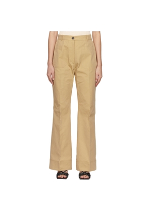 DRAE Beige Cotton Patch Pocket Flared Trousers