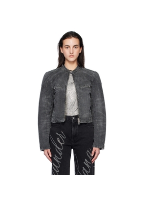 Alexander Wang Gray Crystal Hotfix Moto Denim Jacket