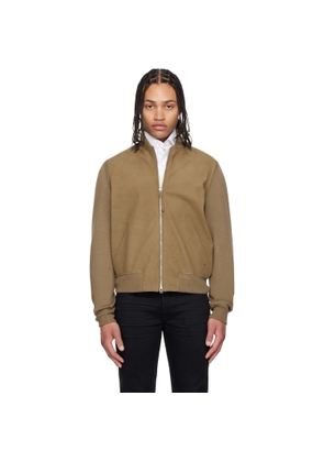 TOM FORD Khaki Nubuck Front Merino Bomber Jacket