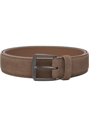 BOSS Beige Logo Buckle Suede Belt