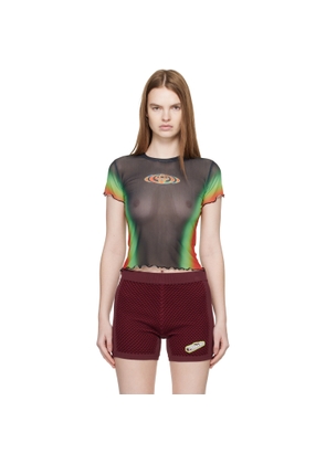 Casablanca Black Scallop Short Sleeve Printed Mesh T-shirt