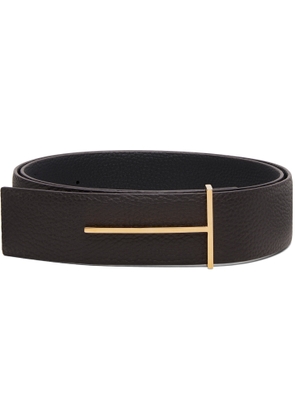 TOM FORD Brown & Black Grain Leather Slim T Reversible Belt