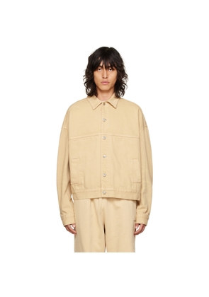 We11done Beige Printed Trucker Denim Jacket