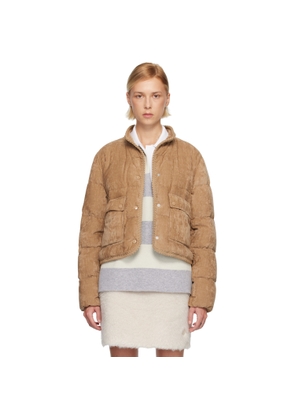 Moncler Tan Essarts Braided Trim Corduroy Short Down Jacket