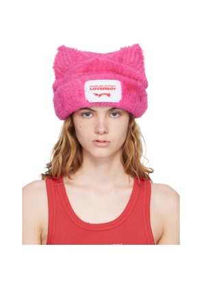 Charles Jeffrey LOVERBOY Pink Fluffy Chunky Ears Beanie