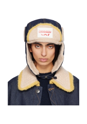 Charles Jeffrey LOVERBOY Navy & Beige Knit Patch Trapper Hat