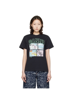 GANNI Black Basic Cotton Jersey Bear Comic Teddy T-shirt