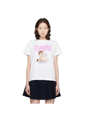 GANNI White Graphic Cotton T-shirt