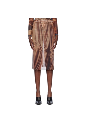 Rokh Brown Draped Printed Midi Skirt