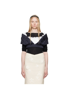 SHUSHU/TONG Navy & White Patchwork Short Blouse