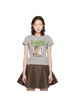 GANNI Gray Graphic Cotton T-shirt