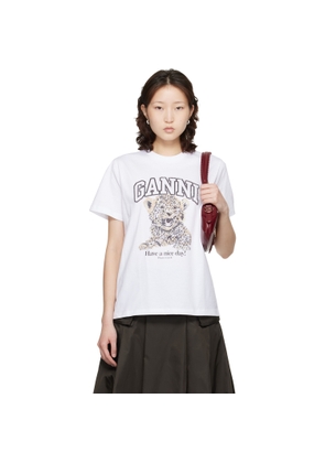 GANNI White Basic Jersey Leopard Relaxed T-shirt