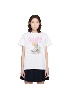 GANNI White Western Boot Print T-shirt